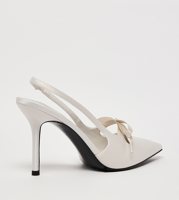 Satin Bow Pointed Toe Slingback Pumps