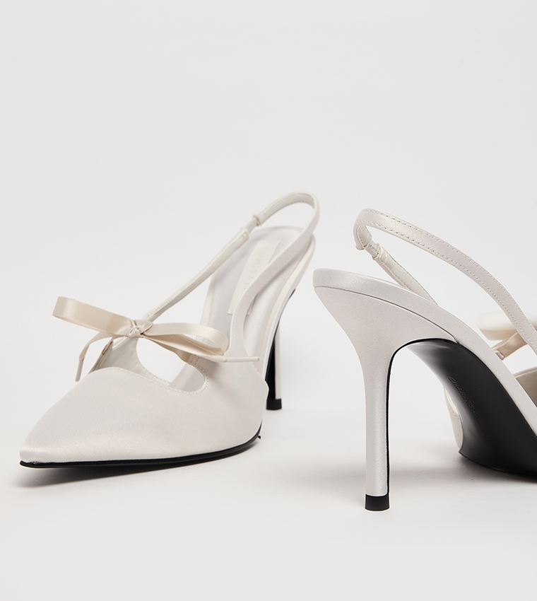 Satin Bow Pointed Toe Slingback Pumps