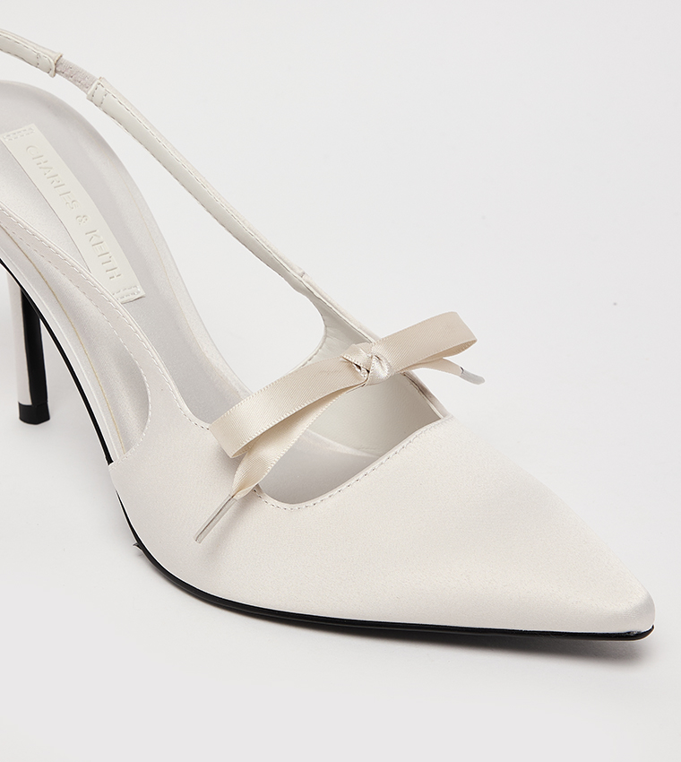 Satin Bow Pointed Toe Slingback Pumps