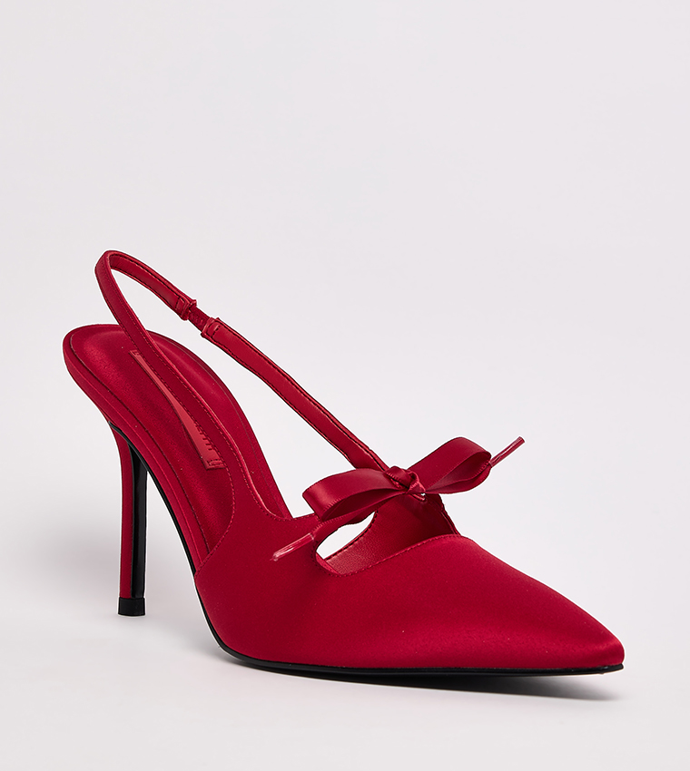 Satin Bow Pointed Toe Slingback Pumps