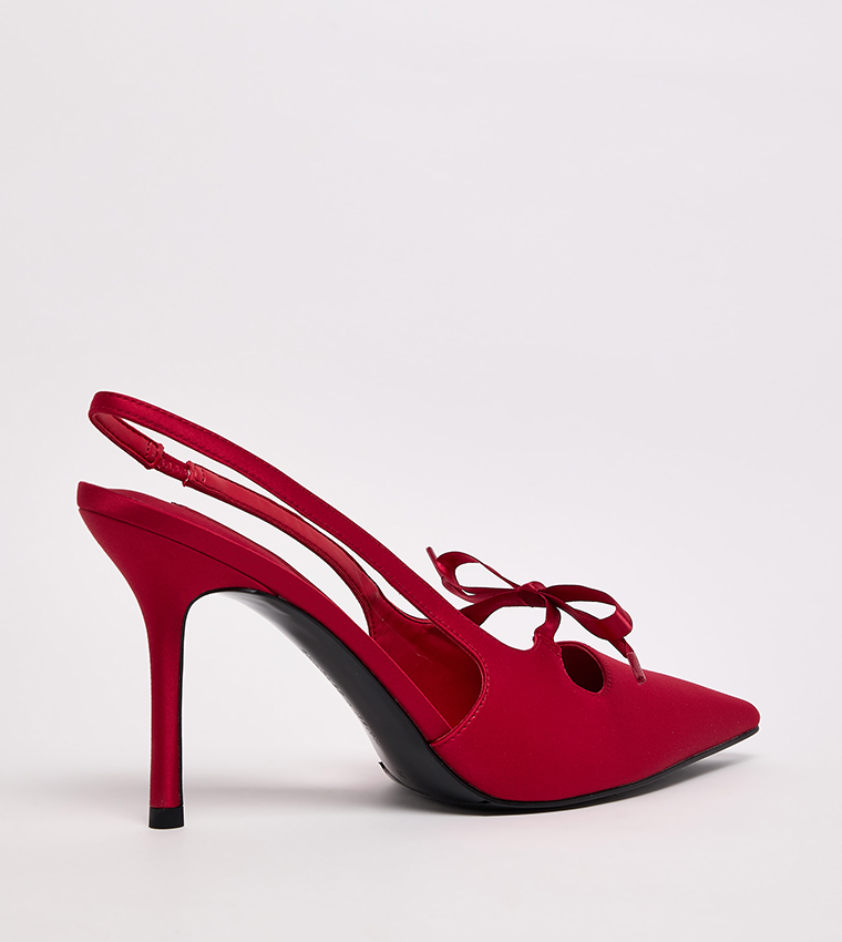 Satin Bow Pointed Toe Slingback Pumps