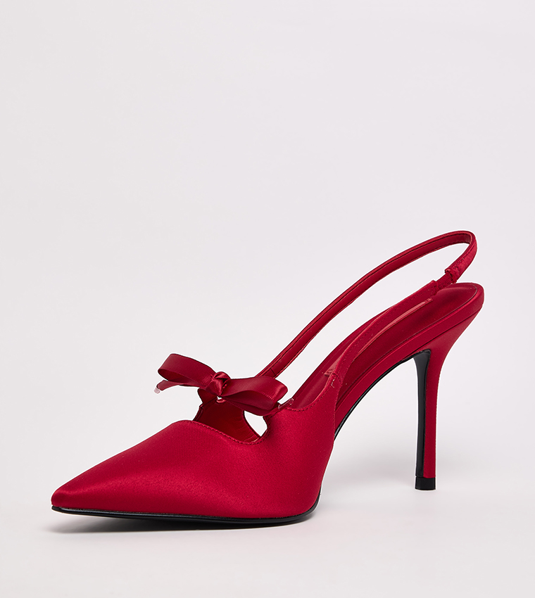 Satin Bow Pointed Toe Slingback Pumps