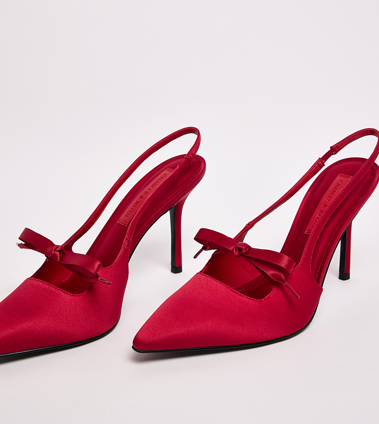 Satin Bow Pointed Toe Slingback Pumps