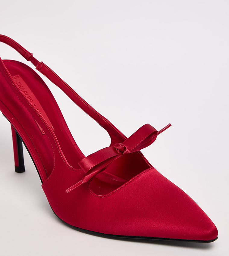 Satin Bow Pointed Toe Slingback Pumps