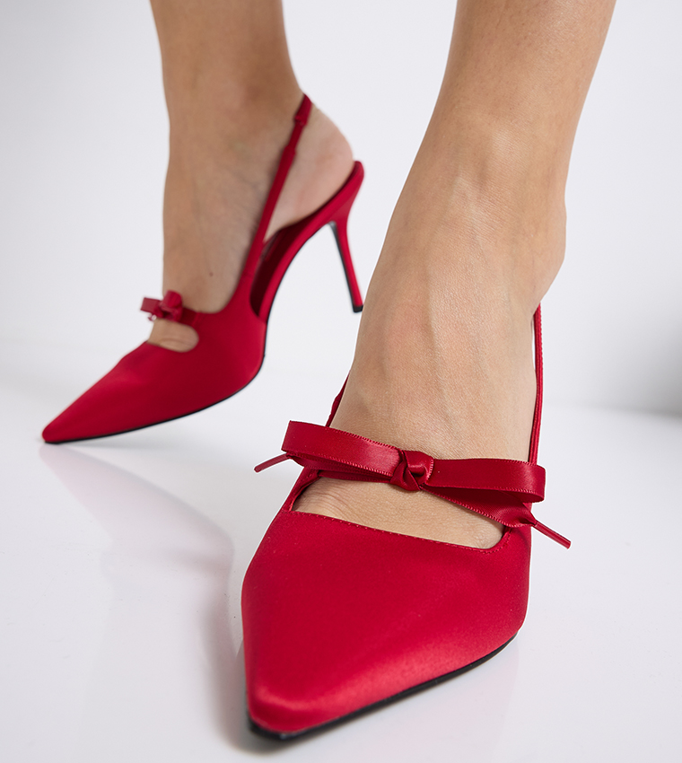 Satin Bow Pointed Toe Slingback Pumps