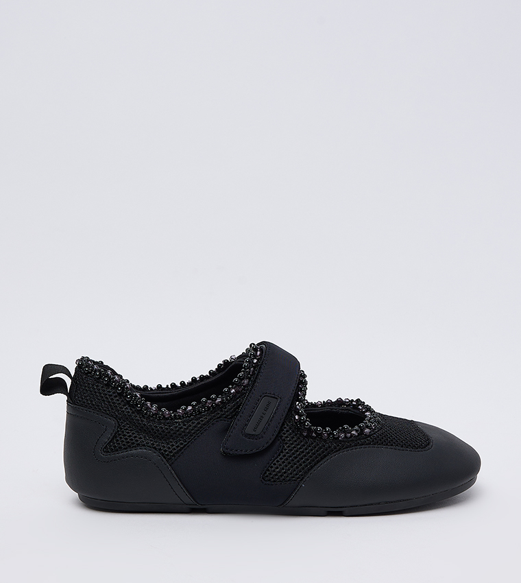 Mesh Pearl Embellished Mary Jane Sneakers