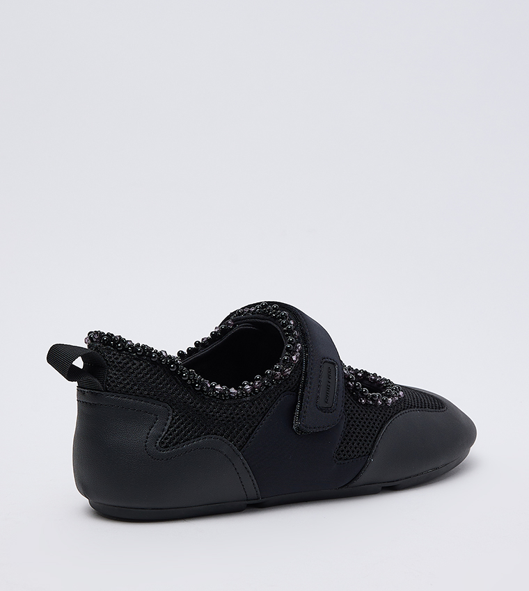 Mesh Pearl Embellished Mary Jane Sneakers