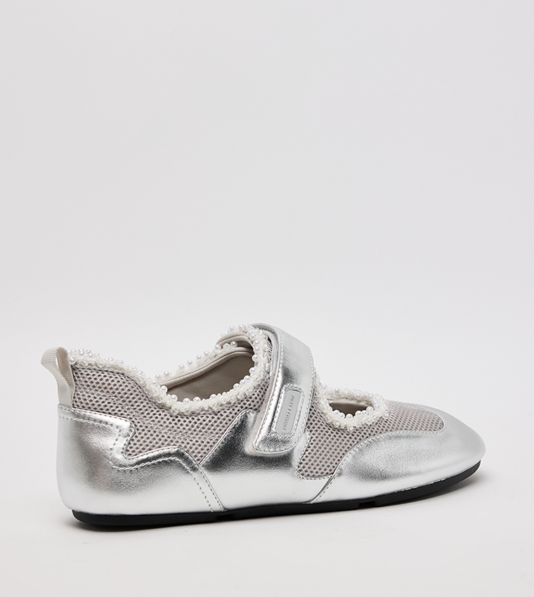 Metallic Mesh Pearl Embellished Mary Jane Sneakers