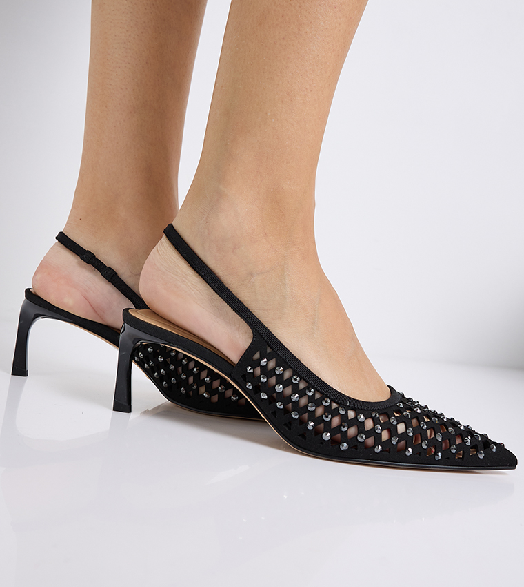 Studded Cut-Out Detail Slingback Pumps