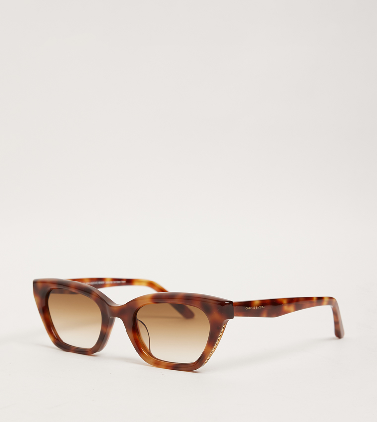 VESTA Tortoiseshell Angular Cat-Eye Sunglasses