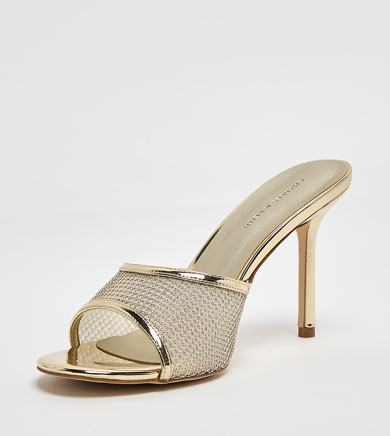 صندل بكعب رفيع بتفاصيل شبكية