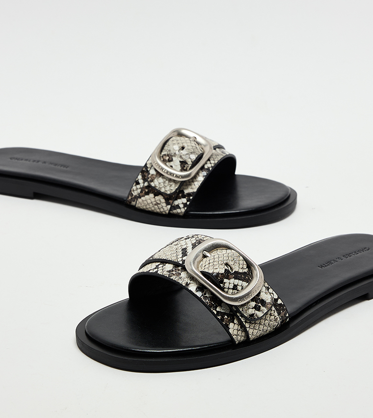  Snake Pint Buckle-Strap Flat Sandals