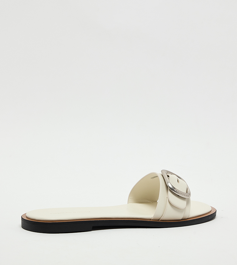 Textured Buckle-Strap Flat Sandals
