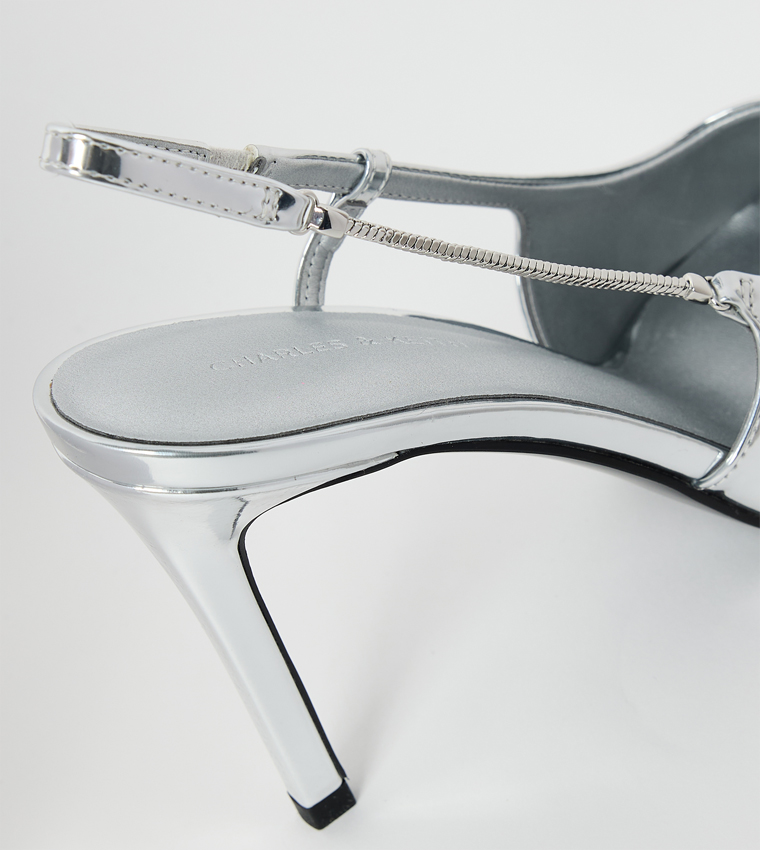 Metallic Chain Strap Slingback Pumps