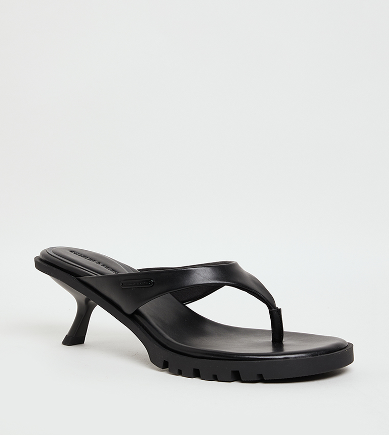 Textured Toe-Post Heeled Sandals