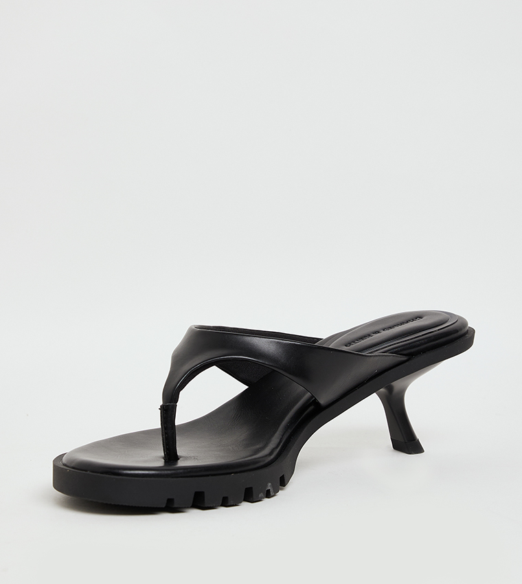 Textured Toe-Post Heeled Sandals