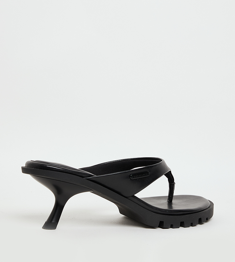Textured Toe-Post Heeled Sandals