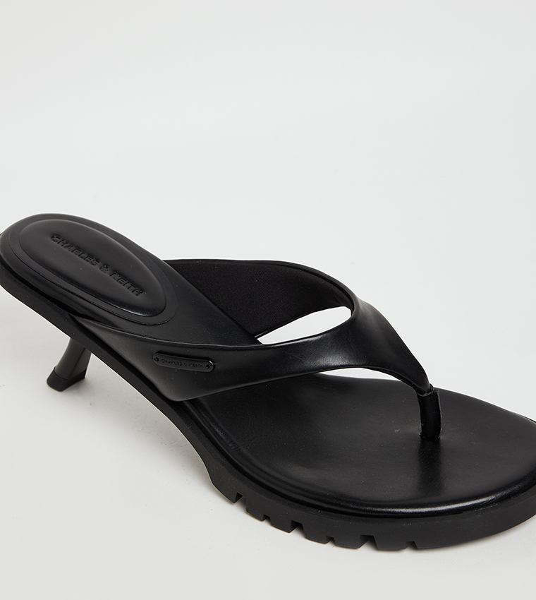 Textured Toe-Post Heeled Sandals