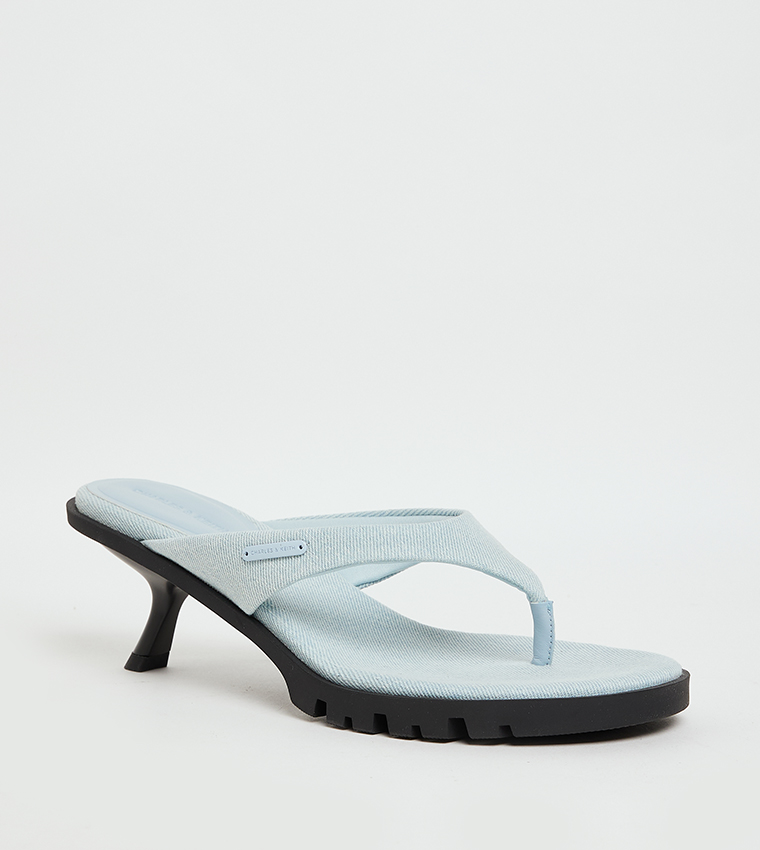 Textured Toe-Post Heeled Sandals