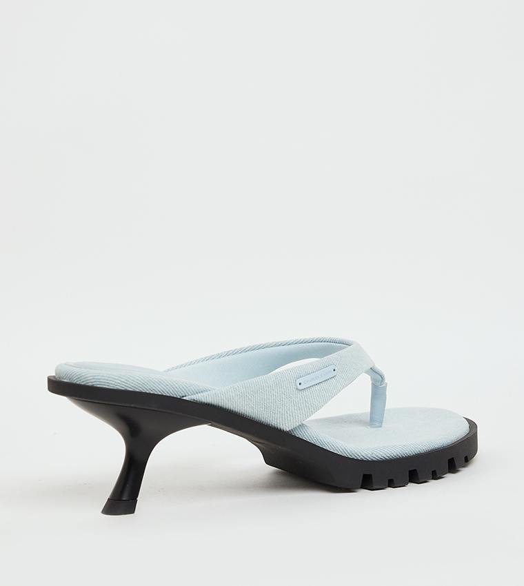 Textured Toe-Post Heeled Sandals