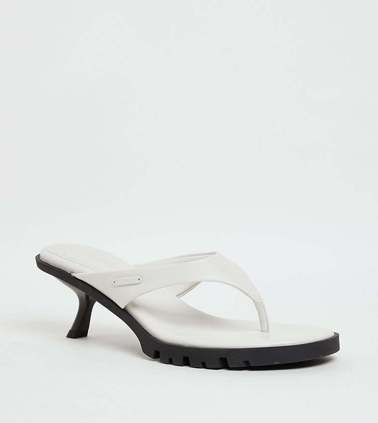 Textured Toe-Post Heeled Sandals