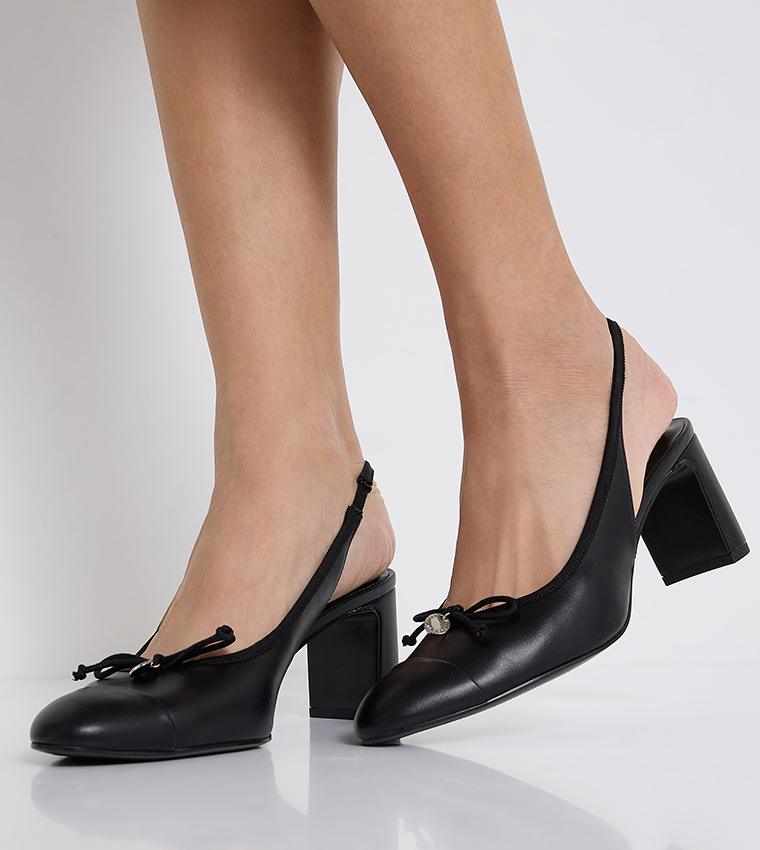 Bow Detail Cap Toe Slingback Pumps
