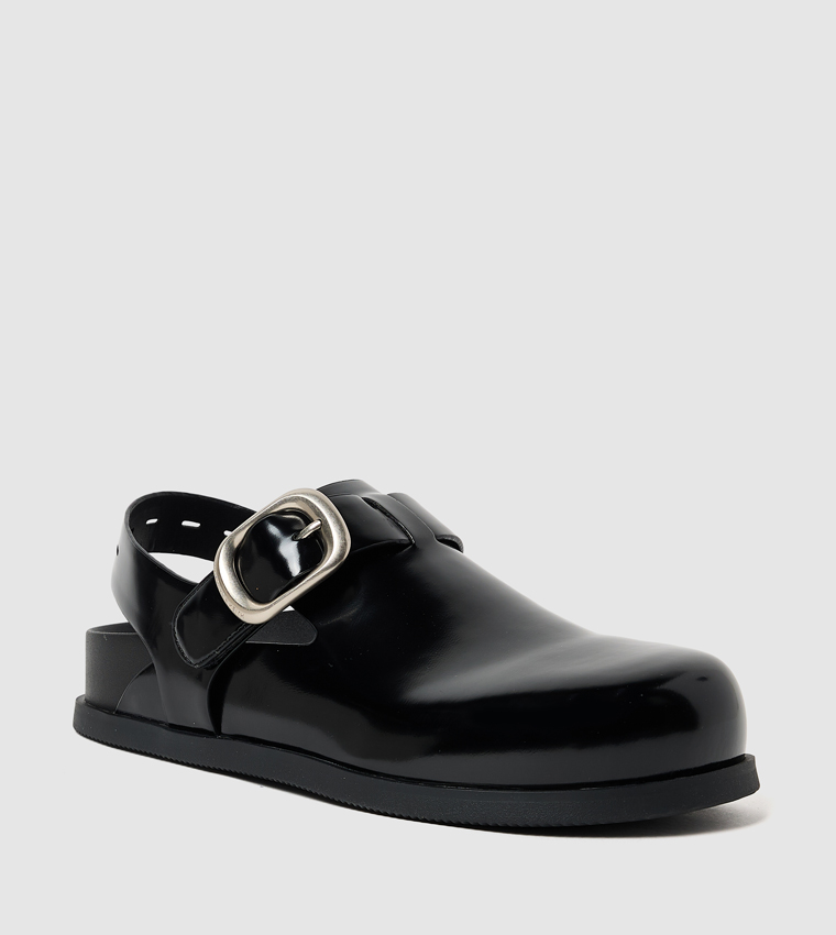 Glossy Buckled Clogs