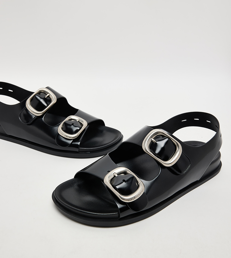  Buckle Double-Strap Slingback Sandals