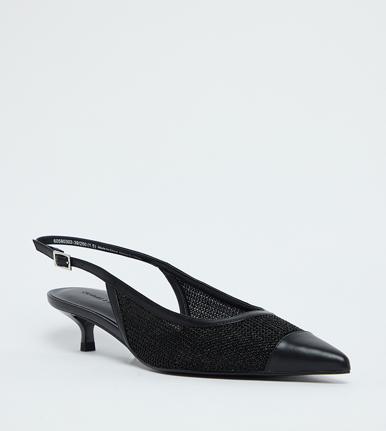 Mesh Cap-Toe Kitten Heel Pumps