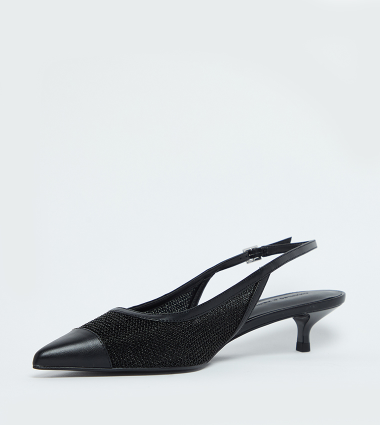 Mesh Cap-Toe Kitten Heel Pumps