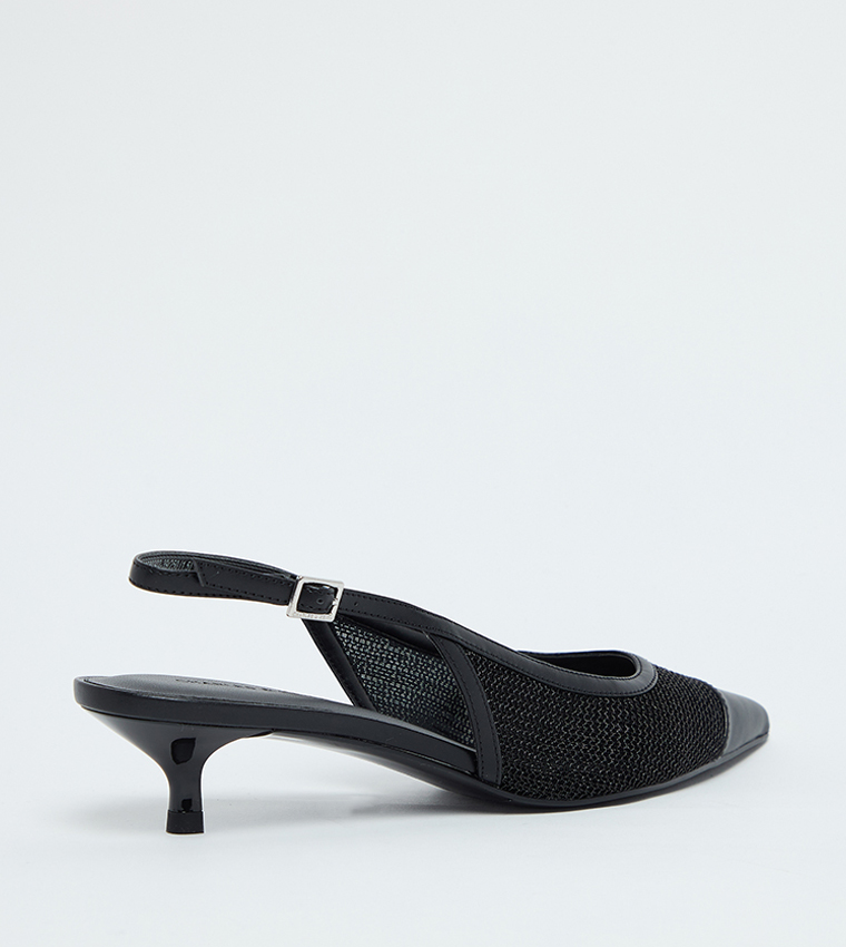 Mesh Cap-Toe Kitten Heel Pumps