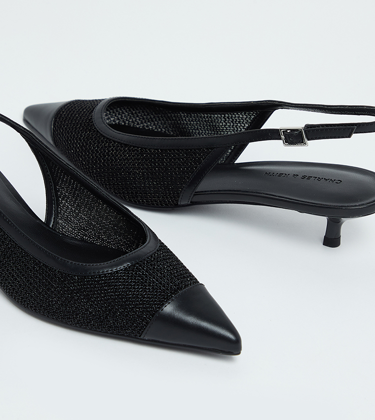 Mesh Cap-Toe Kitten Heel Pumps
