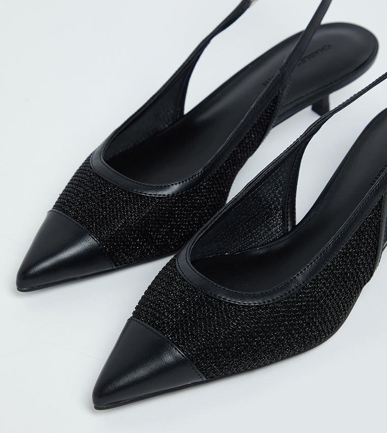 Mesh Cap-Toe Kitten Heel Pumps