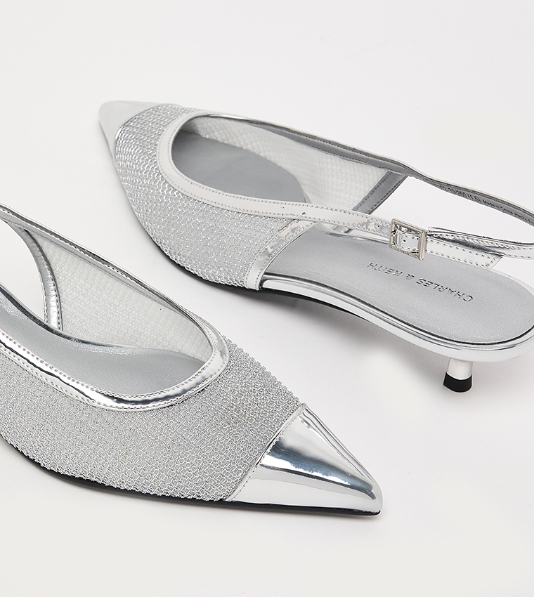 Keith Silver Kitten Heel Pumps Buy Charles Keith Mesh Metallic Cap