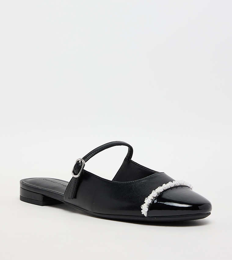 Pearl-Embellished Cap-Toe  Mules