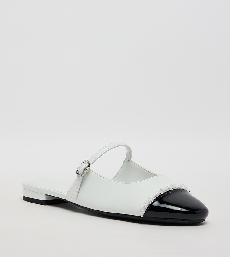 Pearl-Embellished Cap-Toe  Mules
