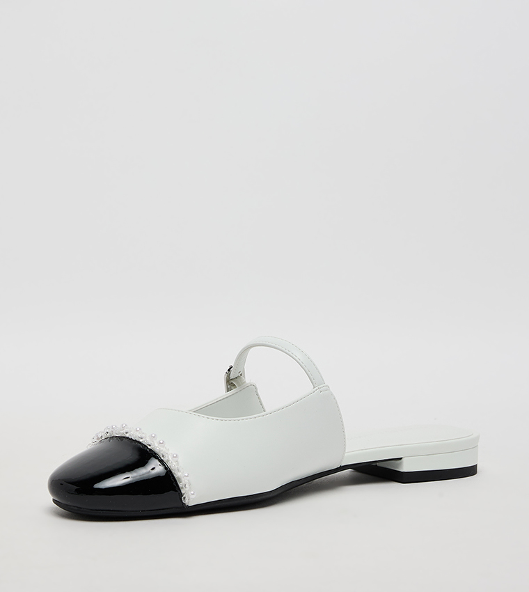 Pearl-Embellished Cap-Toe  Mules