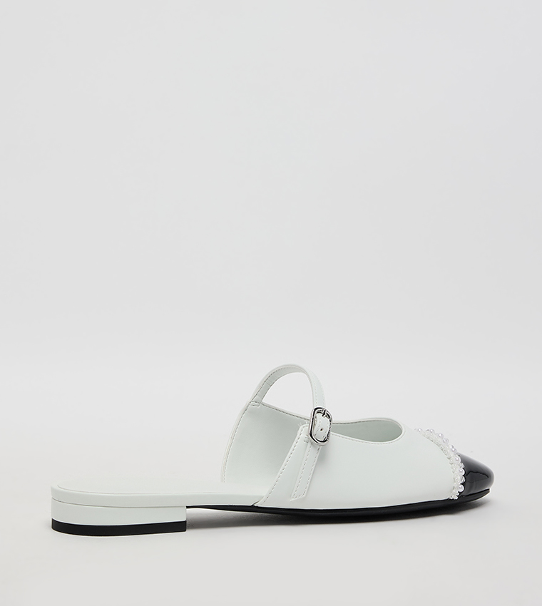 Pearl-Embellished Cap-Toe  Mules
