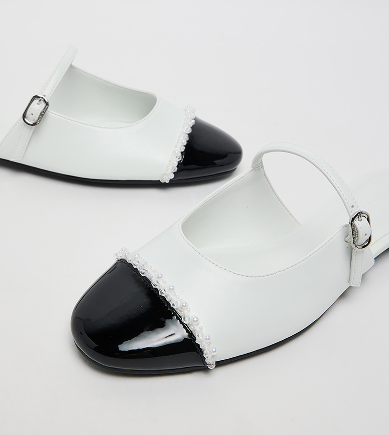 Pearl-Embellished Cap-Toe  Mules