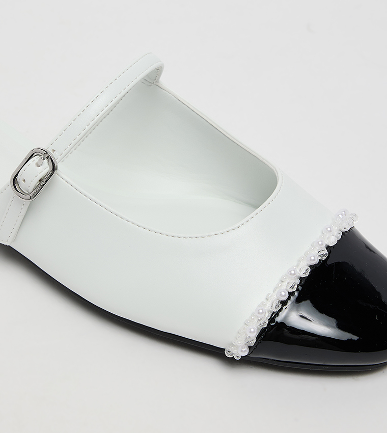 Pearl-Embellished Cap-Toe  Mules