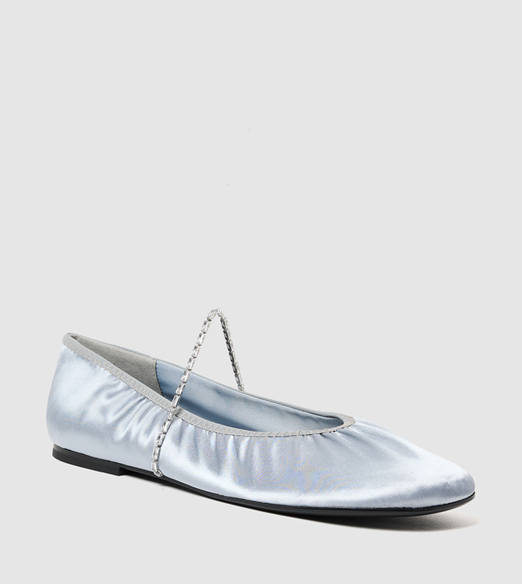 Satin Crystal Strap Ballerinas
