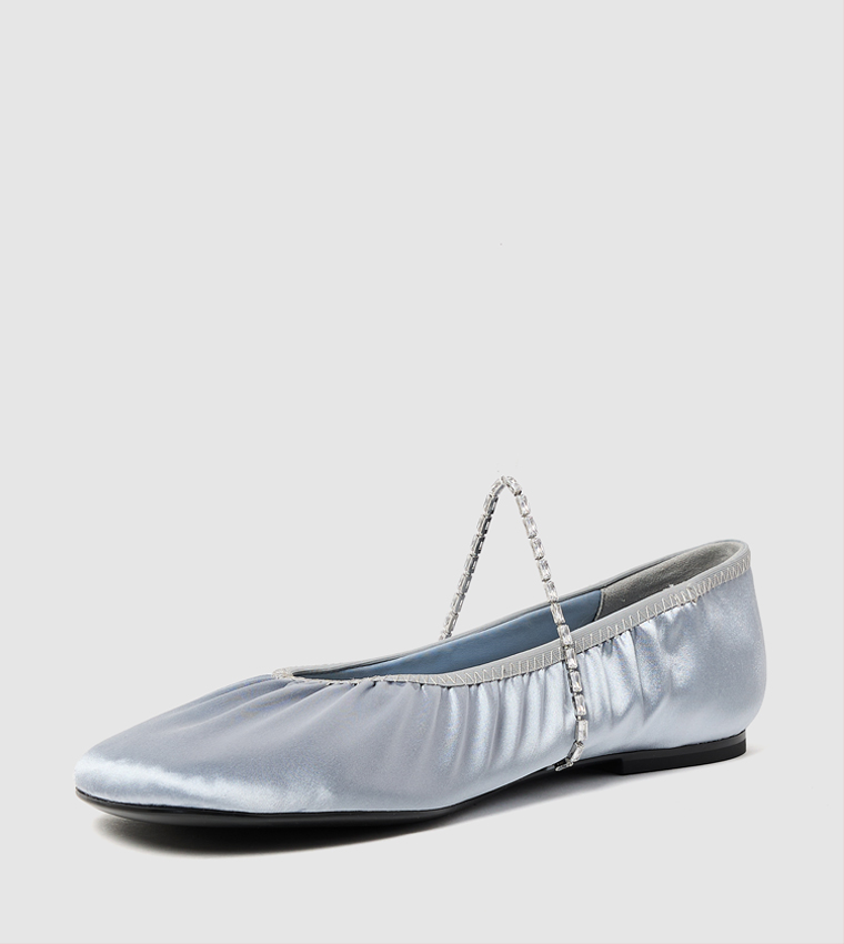 Satin Crystal Strap Ballerinas