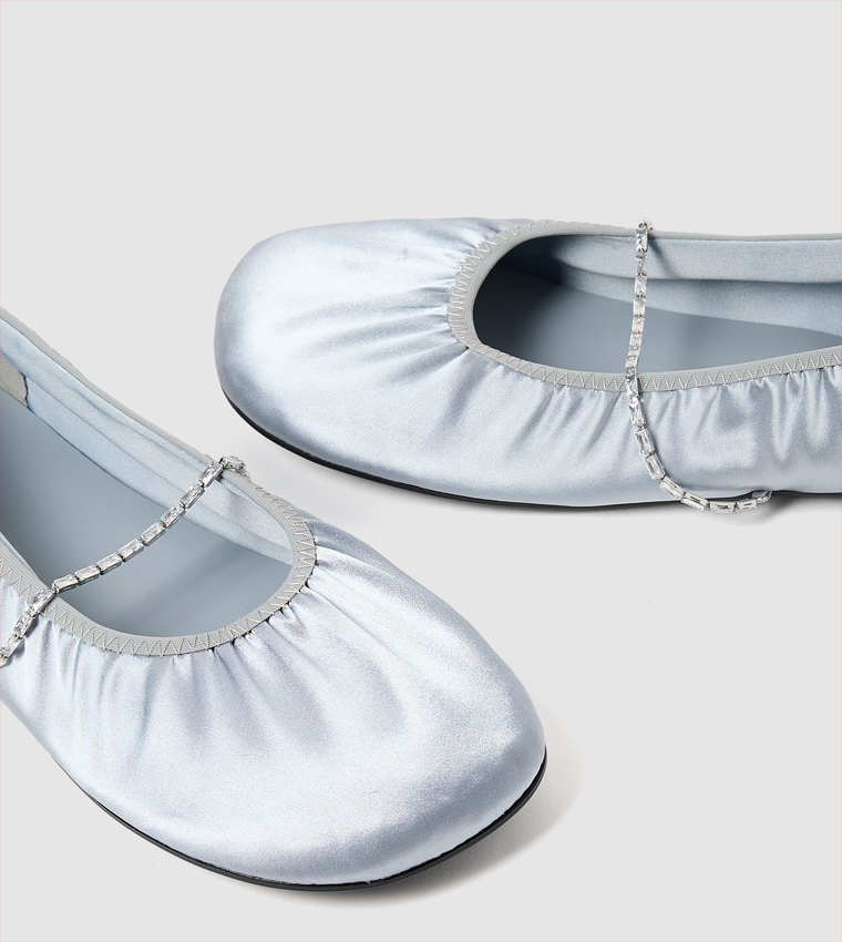 Satin Crystal Strap Ballerinas