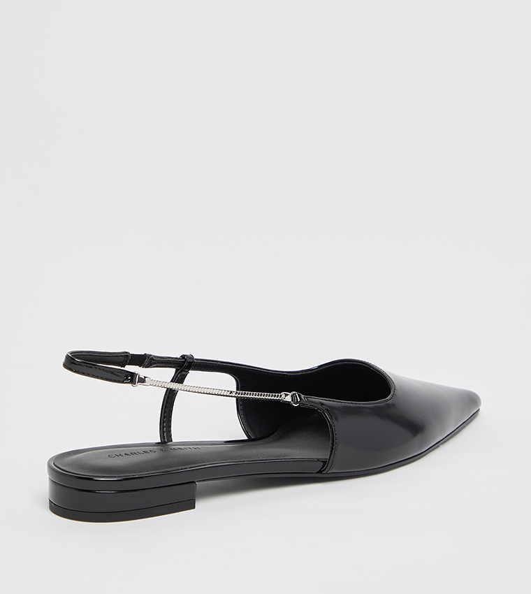 Pointed-Toe Chain Strap Slingback Flats
