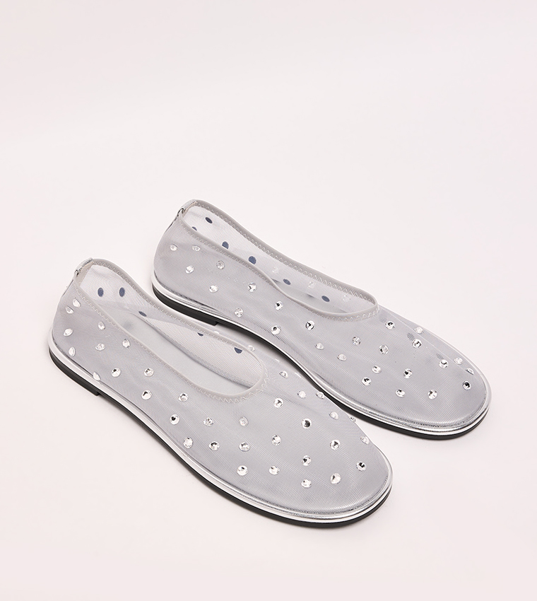 Embellished Mesh Ballet Flats