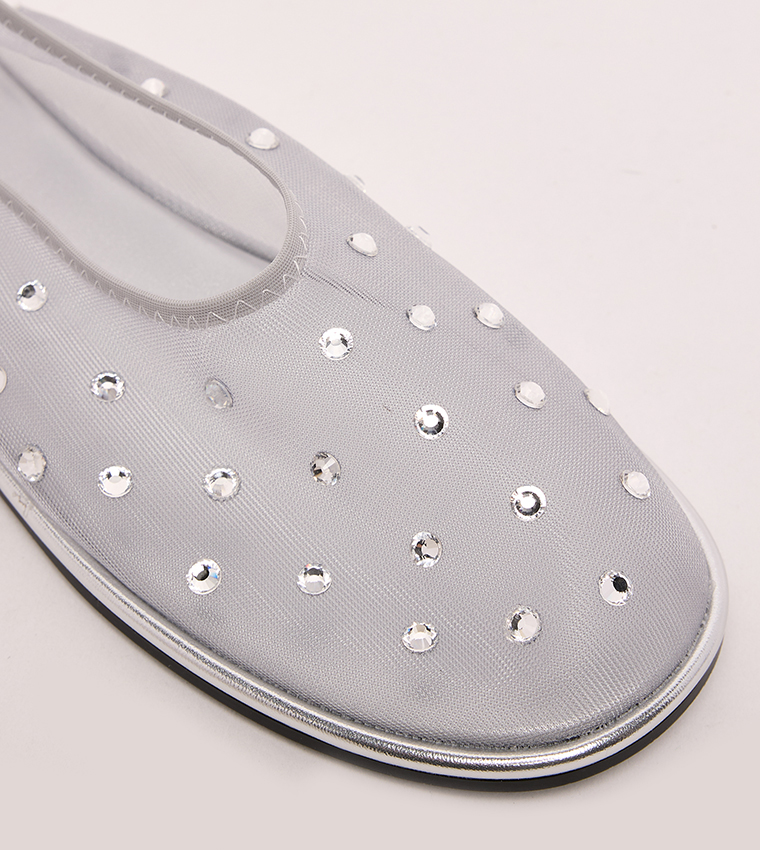 Embellished Mesh Ballet Flats