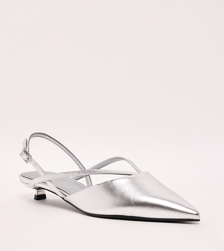 Metallic Slingback Kitten Heel Pumps