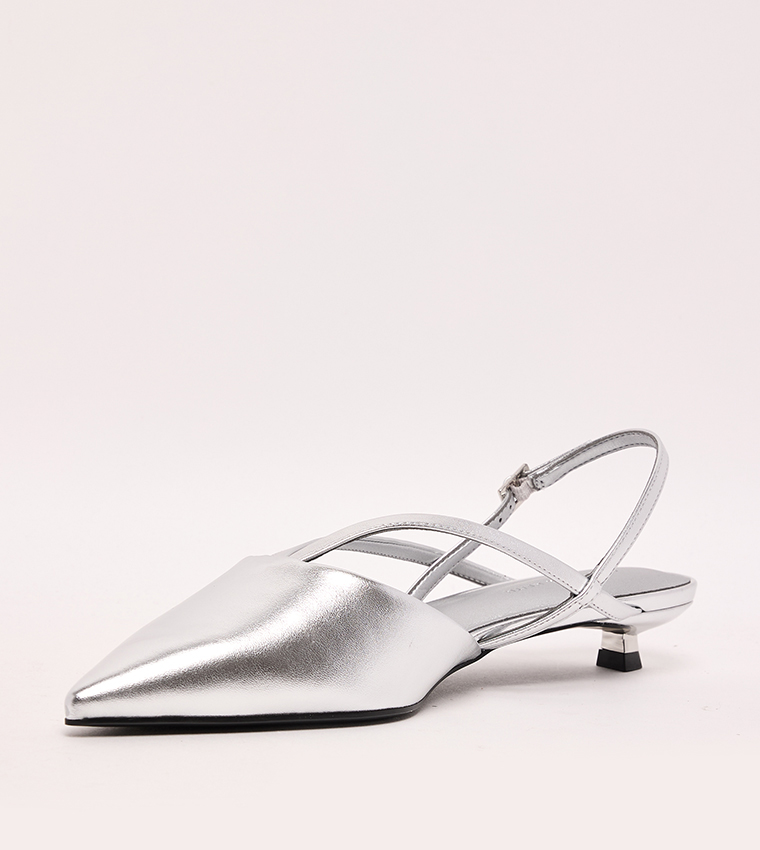 Metallic Slingback Kitten Heel Pumps