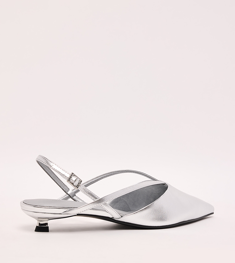 Metallic Slingback Kitten Heel Pumps
