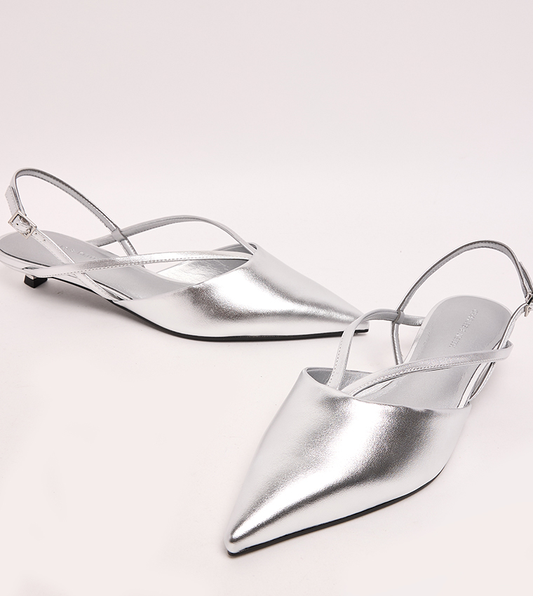 Metallic Slingback Kitten Heel Pumps
